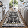 4x6 Kitchen Rug Non-Slip Washable – Boho Vintage Low-Pile Soft Area Carpet for Entryway, Bedroom, Living Room – Stain-Resistant Thin Indoor Rug for Families and Pet Owners (Black, 4x6)