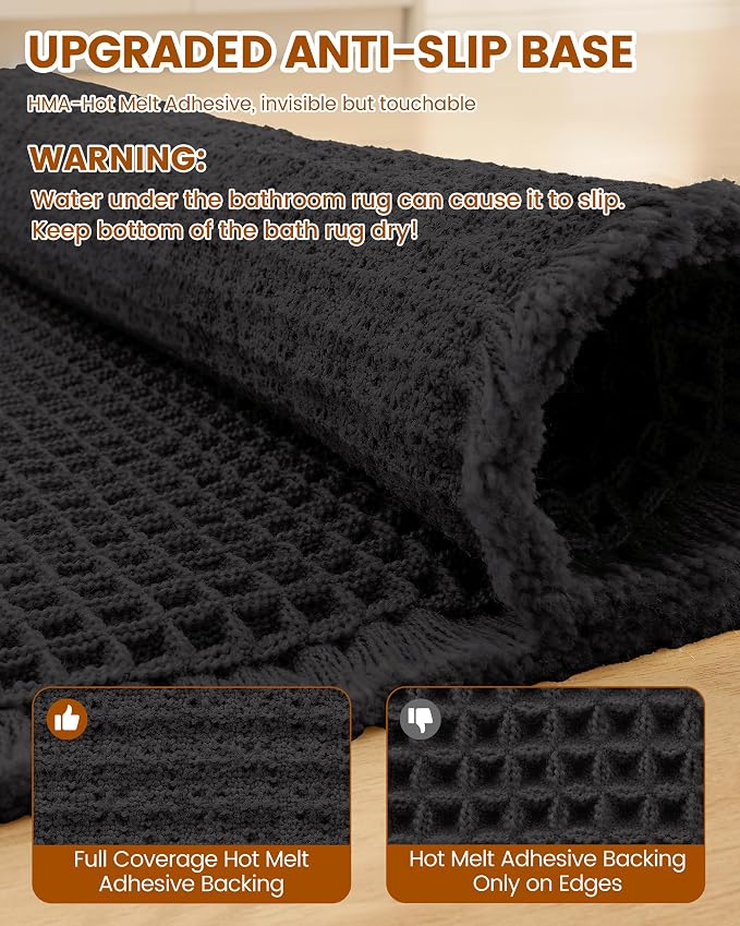 Smiry Waffle Bath Mat 59x20, Extra Soft Absorbent Bathroom Rugs, Non Slip Machine Washable Quick Dry Bath Rugs for Bathroom Floor, Tub, Shower, Home Decor Accessories, Black