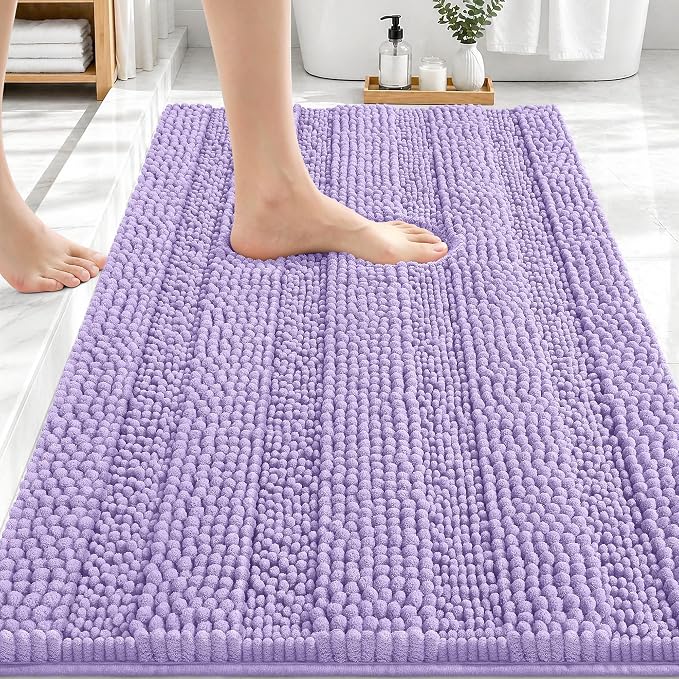 OLANLY Thick Bathroom Rugs 30x20, Extra Soft Absorbent Chenille Striped Bath Rugs, Rubber Backing, Machine Wash Dry, Bath Mats for Bathroom Floor, Tub and Shower, Home Decor Accessories, Lavender