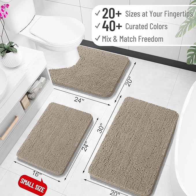 OLANLY Toilet Rugs U-Shaped 20x20, Extra Soft Absorbent Chenille Contour Bathroom Rugs for Toilet, Dry Quickly, Machine Washable, Non-Slip Bath Mat, Warm Taupe