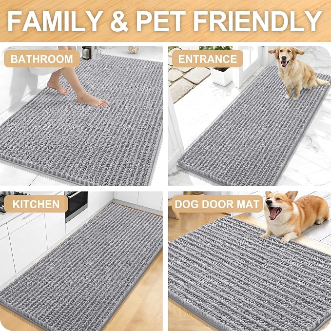 OLANLY Bathroom Rug Mat 24x16, Thick Soft and Absorbent Chenille Bath Mat, Non-Slip Rubber Backing, Machine Washable Quick Dry Bath Rugs for Tub Shower Floor, Home Decor Accessories, Grey