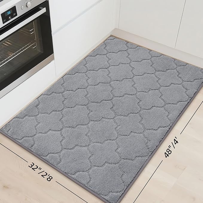 COSY HOMEER Kitchen Rugs 32"x48" Non-Slip Washable Kitchen Mats for Floor Absorbent Kitchen Carpet Soft Rugs for Kitchen,Sink Mat,Entrance,Area Rug,Grey