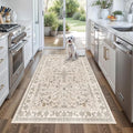 4x5 Washable Kitchen Entryway Rug – Non-Slip Soft Low Pile Indoor Carpet for Bathroom Living Room Bedroom – Boho Floral Small Throw Area Rug (Beige,4x5)