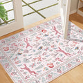 DUKINO 2x3 Rug, Washable Animal Rugs for Entryway, Non Slip Indoor Door Mat, Soft Low Pile Small Area Carpet for Entrance, Bedroom, Kitchen, Laundry, Bathroom, Pink