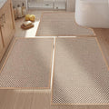 YIHOUSE Thin Bath Mat Khaki Bathroom Rugs Sets 3 Pieces, Non Slip Absorbent Bath Mats Quick Dry, Woven Braided Rugs Washable, Rubber Tapetes para Baño for Bathroom Toliet,Bathtub