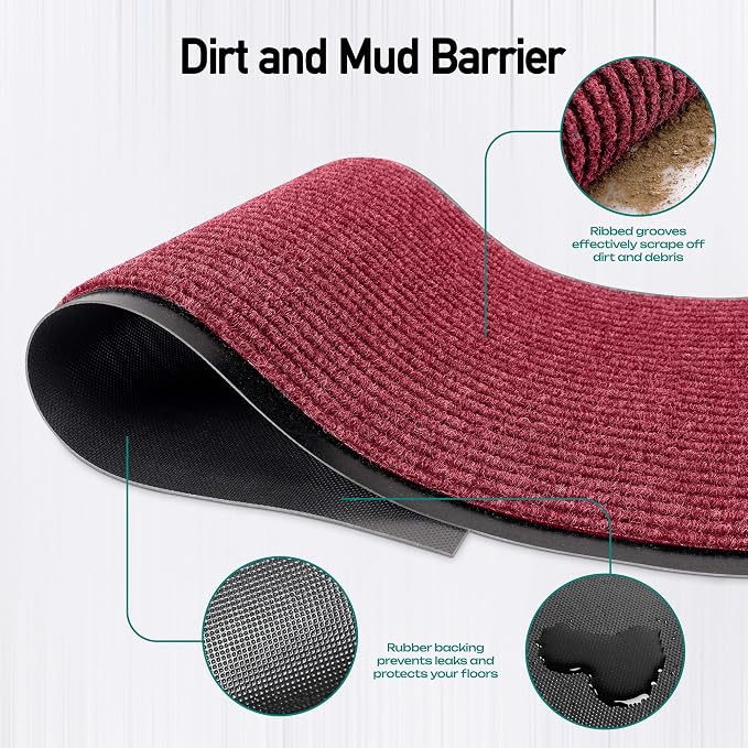 MaxMat® Extra Large Commercial Door Mat, Rubber Border Heavy Duty Door Mat, Waterproof, Low-Profile, Easy to Clean, Rubber Entry Mat. (Red, 3 x 10 Feet)