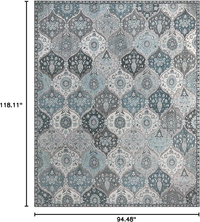 Lahome Moroccan 8x10 Area Rugs for Living Room, Washable Rugs 8x10 Ultra-Thin Oriental Non-Slip Non Shedding Accent Carpet for Bedroom Dining Room Office Nursery Elise, Blue