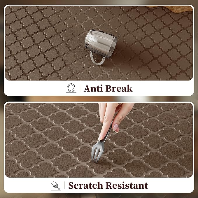 Arenarug Upgrade Scalloped Embossed Kitchen Mats for Floor 2PCS Cushioned Anti Fatigue Waterproof Foam Kitchen Rugs Non Slip Washable Comfort Standing Mat for Sink Laundry, 24"x39"+24"x59", Brown