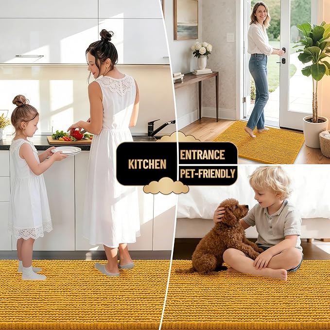 OLANLY Thick Small Bathroom Rugs 24x16, Extra Soft Absorbent Chenille Bath Rugs, Rubber Backing, Machine Wash Dry, Bath Mats for Bathroom Floor, Tub and Shower, Home Decor Accessories, Golden Yellow