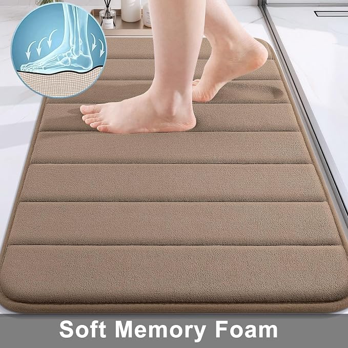 Buganda Memory Foam Bath Mat, 35.4" x 24", Ultra Soft and Non-Slip Bathroom Rugs, Water Absorbent and Machine Washable Bath Rug Runner for Bathroom, Shower, and Tub, Mocha