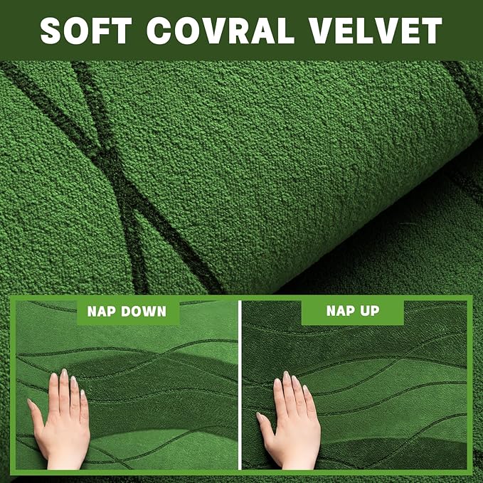 YIHOUSE Memory Foam Bathroom Rug Sets 2 Piece, Ultra Absorbent Bath Mat for Bathroom - Non-Slip Machine Washable & Dry Quickly, 2 Piece Bathroom Mat Set,Green,(17"x24"+20"x32")