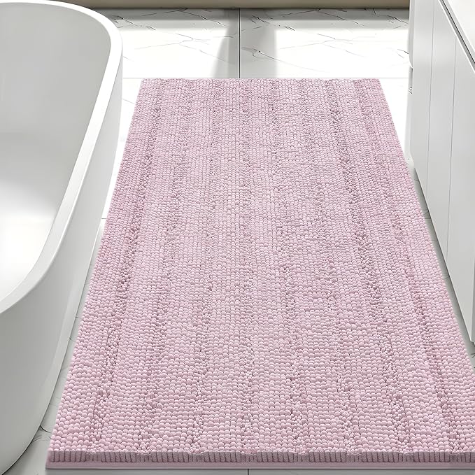 Bcoimo Large Bathroom Rug, Chenille Bath Mat with High Low Pile Design, Soft Absorbent Non Slip Bath Rug, Machine Washable Quick Dry Mat for Shower, Tub, Sink and Vanity