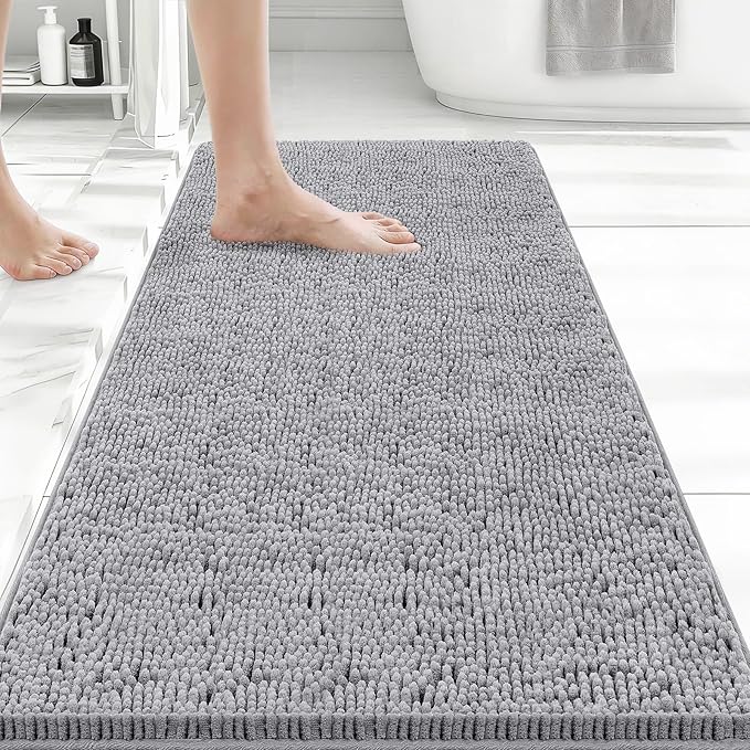 Bcoimo 44x24 Chenille Bath Mat – Non-Slip with Backing Bath Rug Ultra-Absorbent and Machine Washable Bathroom Mat Quick-Dry Design. Ideal for Bathroom Shower and Tub Areas