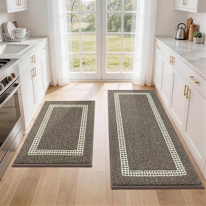 COSY HOMEER Kitchen Rugs Non-Slip 20x30/20x48 Inch Thick Polypropylene Standing Mat for Home Machine Washable, Brown