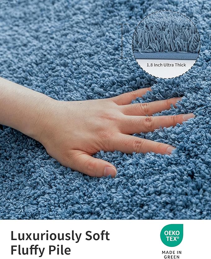 ILANGO Blue Bathroom Rugs 24" × 17" Small Non Slip & Super Absorbent Extra Thick Soft, Washable Bath Mat for Floor, Microfiber Plush Shaggy Bath Rug with Rubber for Bathtub Shower Room Sink