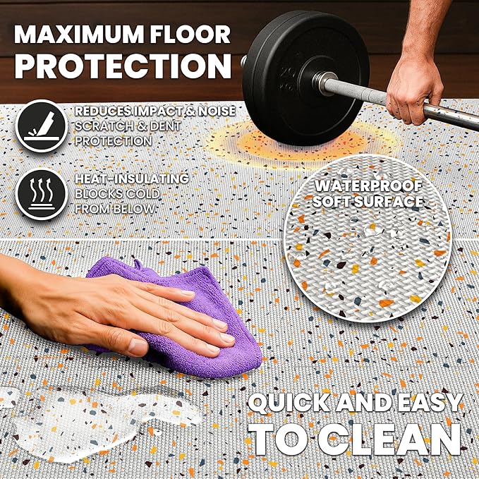 bemaxx Gym Mats Set - 18 pcs EVA Interlocking Foam Floor Tiles (12.6"x12.6"x0.4") 18sqft Protective Gym Flooring Sports Home Workout Exercise Mats Puzzle Garage Fitness Play-Room Pool Treadmill Bike