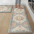 GENIMO Kitchen Mats for Floor 2PCs, Washable Anti Fatigue Mat for Cushioned, 17.3"x59"+17.3"x30", Waterproof Kitchen Rugs, Non Slip Comfort Standing Mat Rug for Home, Sink, Laundry, Blue&Salmon