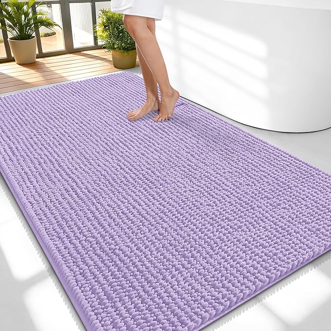 OLANLY Thick Large Bathroom Rugs 59x35, Extra Soft Absorbent Chenille Bath Rugs, Rubber Backing, Machine Wash Dry, Bath Mats for Bathroom Floor, Tub and Shower, Home Decor Accessories, Lavender