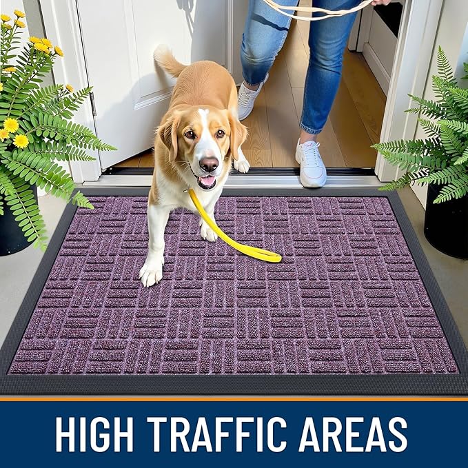 OLANLY Front Door Mat Outside Entrance 47x23, Absorbent, Heavy Duty Sturdy Natural Rubber Doormat Indoor Outdoor, Non-Slip, Stain and Fade Resistant, Low Profile Floor Mat for Entryway, Violet