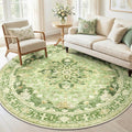 RELEANY Area Rugs Round 6ft Washable Non-Slip, Floral Vintage Distress Medallion Carpet for Living Room Bedroom Dining Room, Sage Green Yellow