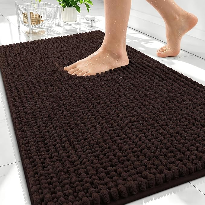 OLANLY Thick Bathroom Rugs 30x20, Extra Soft Absorbent Chenille Bath Rugs, Rubber Backing, Machine Wash Dry, Bath Mats for Bathroom Floor, Tub and Shower, Home Decor Accessories, Brown