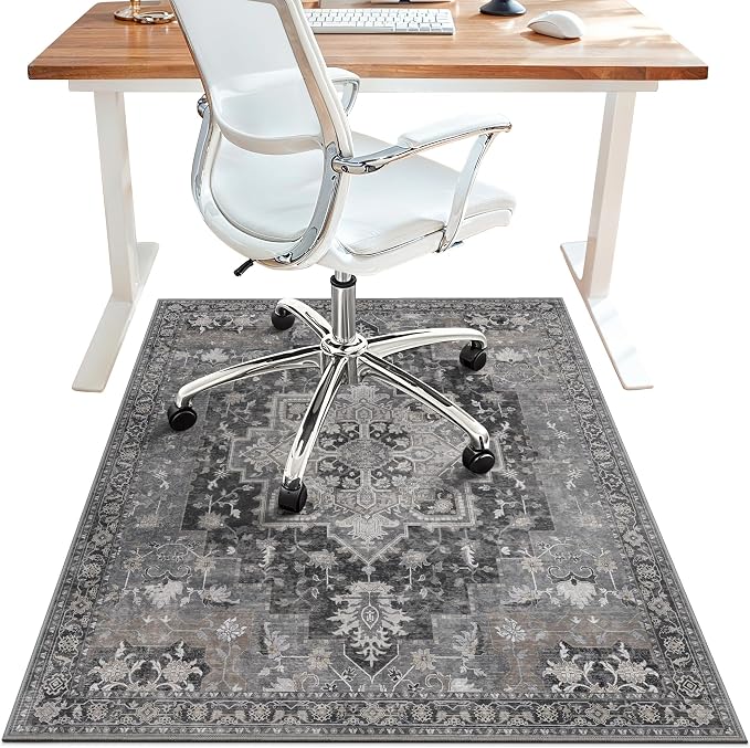 36"x48" Office Chair Mat for Hardwood Tile Floor, Under Desk Carpet Protector for Rolling Computer Chair Mat, Machine Washable Area Rug, Anti-Slip 1/5" Thick Low Pile Thin Vinyl Floor Mat, Black