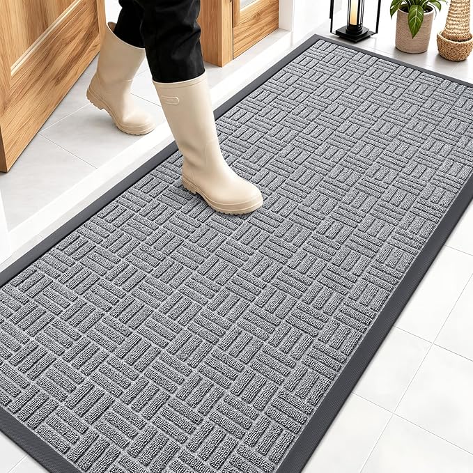 OLANLY Front Door Mat Outside Entrance 59x23, Absorbent, Heavy Duty Sturdy Natural Rubber Doormat Indoor Outdoor, Non-Slip, Stain and Fade Resistant, Low Profile Floor Mat for Entryway, Charcoal Gray
