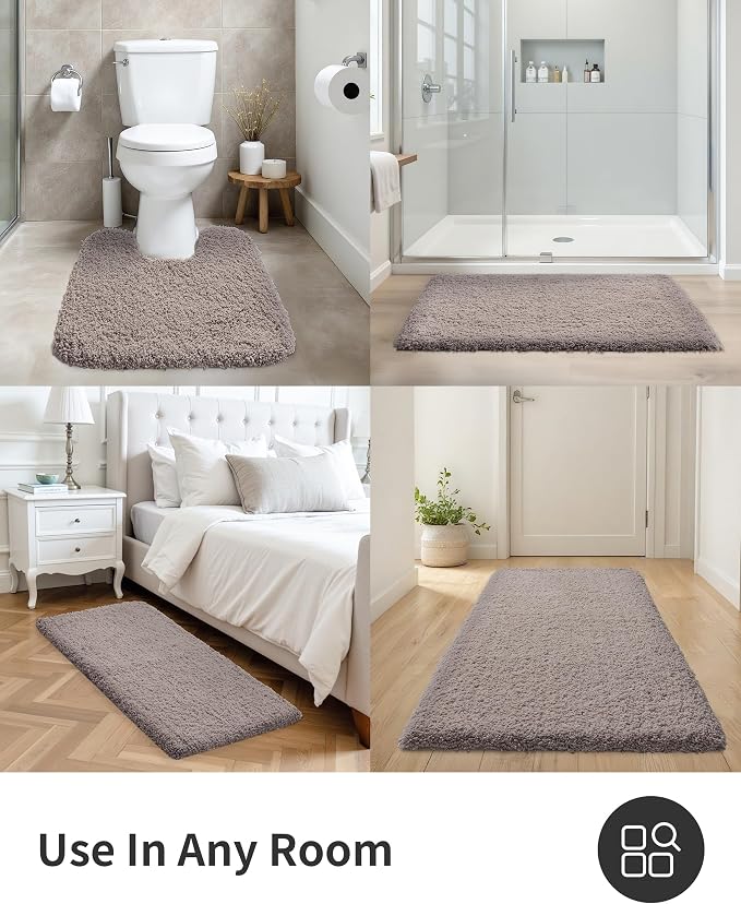 ILANGO Camel Bathroom Rugs 36" × 24" Non Slip & Super Absorbent Extra Thick Soft, Washable Bath Mat for Floor, Microfiber Plush Shaggy Bath Rug with Tub for Bathtub Shower Room Sink