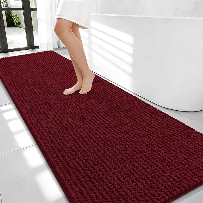 OLANLY Thick Bathroom Runner Rugs 70x24, Extra Soft Absorbent Chenille Bath Rugs, Rubber Backing, Machine Wash Dry, Long Bath Mats for Bathroom Floor, Tub and Shower, Home Decor Accessories, Burgundy