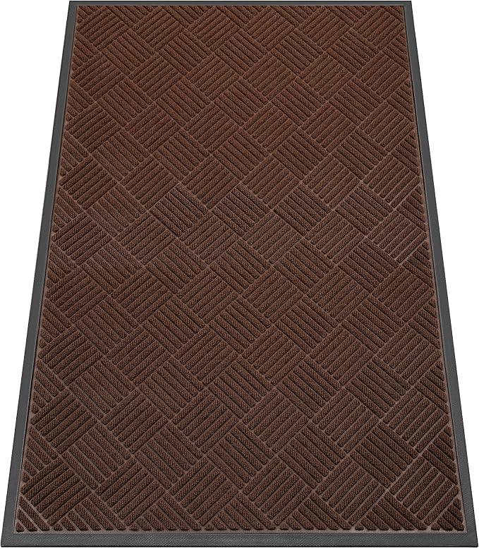 Indoor Outdoor Door Mat, 5’x 3' Doormat for Entryway, Rubber Backing Non Slip Front Door Mat Outside Entrance, Super Absorbent Commercial Floor Mat for Home Office, Brown
