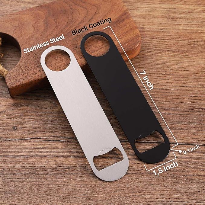 WineOp 2 Packs Slim Flat Speed Beer Bottle Opener for Bartenders, Kitchen, Bar, Restaurant, Home Party Use | 7 Inches Stainless Steel Heavy Duty and Pocket Size (Silver and Black)