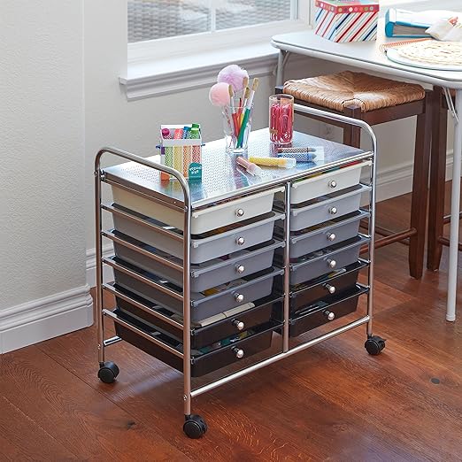 ECR4Kids 12-Drawer Value Mobile Storage Utility Cart, Craft Organizer, Grey Ombre