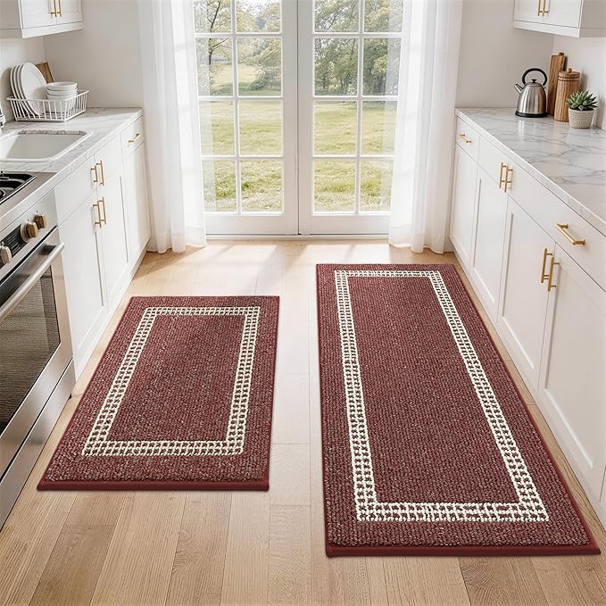COSY HOMEER Kitchen Rugs Non-Slip 20x30/20x48 Inch Thick Polypropylene Standing Mat for Home Machine Washable, Red