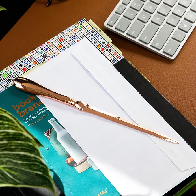 Rose Gold Letter Opener Knife - Smooth Metal Plated Envelope Opener - Ergonomic Rounded Handle for Comfort - Home and Office Mail Supplies - 2 Pack