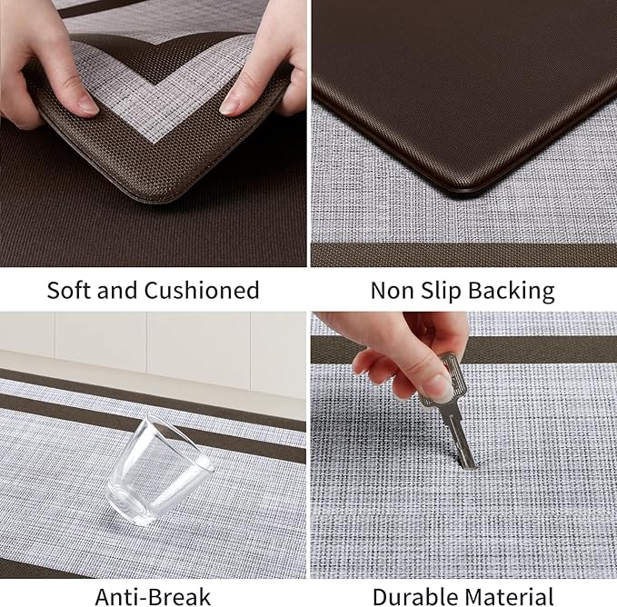 Mattitude Kitchen Mats Set of 2 Cushioned Rugs 0.47 inch Thick Anti-Fatigue Mats for Kitchen Floor,Waterproof Non-Slip Mats and Rugs Set for Office,Floor,Laundry 17.3"×29"+17.3"×59",Chocolate