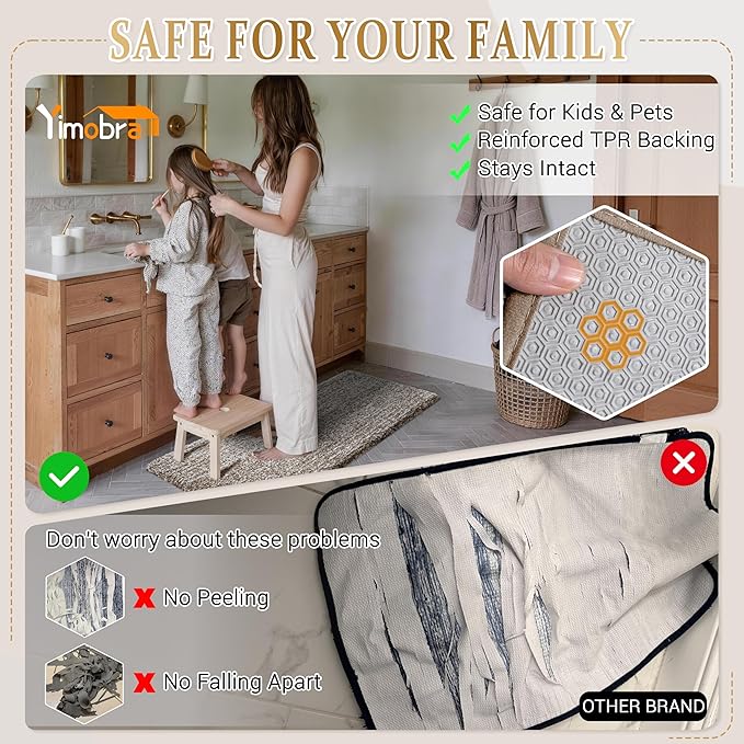 Yimobra Bath Rugs for Bathroom 32X20, Ultra Soft and Water Absorbent Bath Mats, Non Slip Plush Shower Rugs, Microfiber Thick Matts for Bathroom Floor/Tub, Machine Washable, Light Brown and White