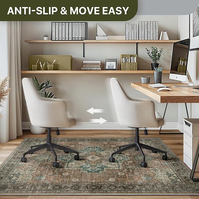 48"x72" Office Chair Mat for Hardwood Tile Floor, Under Desk Carpet Protector for Rolling Computer Chair Mat, Machine Washable Area Rug, Anti-Slip 1/5" Thick Low Pile Thin Vinyl Floor Mat, Rosewood