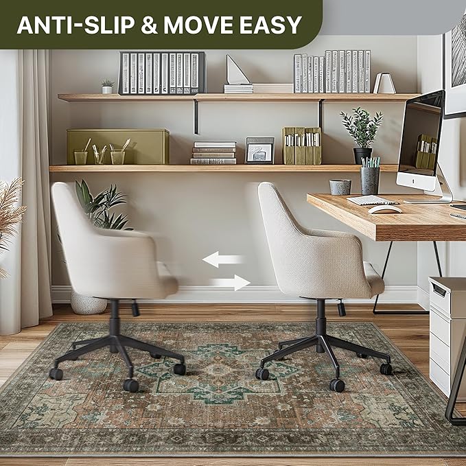 36"x48" Office Chair Mat for Hardwood Tile Floor, Under Desk Carpet Protector for Rolling Computer Chair Mat, Machine Washable Area Rug, Anti-Slip 1/5" Thick Low Pile Thin Vinyl Floor Mat, Rosewood