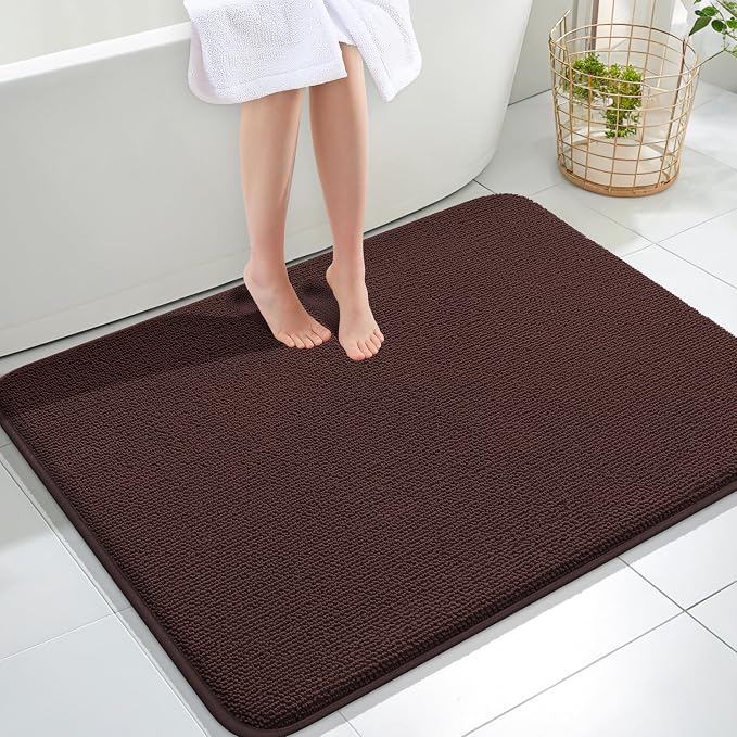 OLANLY Thick Memory Foam Large Bathroom Rugs 40x32, Extra Soft Absorbent Bath Rug, Quick Dry Bath Mats, Non-Slip, Machine Washable Carpet for Bathroom, Tub and Shower, Home Decor Accessories, Brown