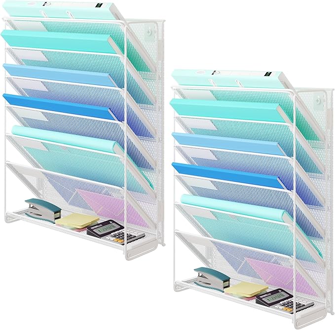 Kuntine.B Wall File Organizer (White, 7 Tier 2 Pack)
