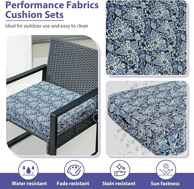 IPYNBAP Outdoor Chair Cushions Set of 4 -Waterproof Outdoor Seat Cushions for Patio Furniture, Patio Chair Cushion with Handle and Ties, Out Door Chair Pads,17x16x2-Square, Green Paisley
