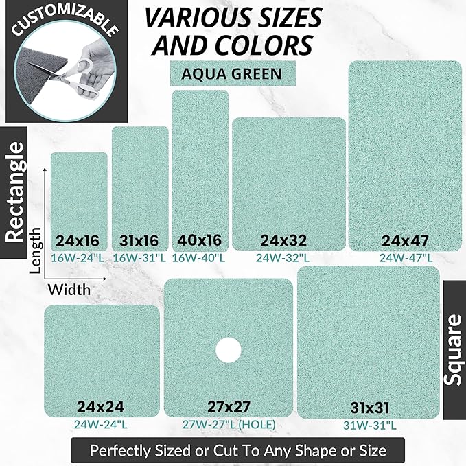 ENKOSI Square Shower Mat - Non Slip Shower Mats for Inside Shower - Extra Large 31x31 - Aqua Green