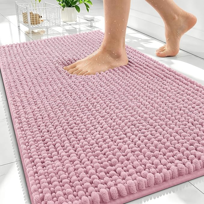 OLANLY Thick Bathroom Rugs 34x21, Extra Soft Absorbent Chenille Bath Rugs, Rubber Backing, Machine Wash Dry, Bath Mats for Bathroom Floor, Tub and Shower, Home Decor Accessories, Dusty Rose