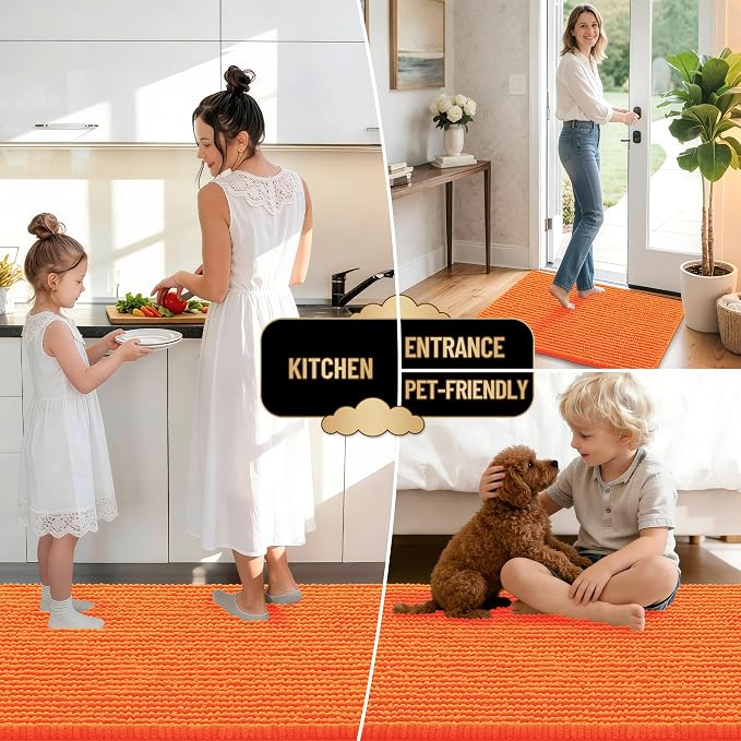 OLANLY Thick Bathroom Runner Rugs 44x24, Extra Soft Absorbent Chenille Bath Rugs, Rubber Backing, Machine Wash Dry, Long Bath Mats for Bathroom Floor, Tub and Shower, Home Decor Accessories, Orange