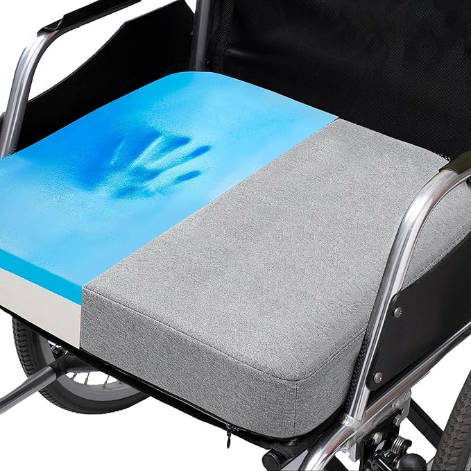 CYLEN Ifoam Memory Foam Layer Wheelchair Cushion - Seat Cushion for Wheelchair-Office Chair, Kitchen Chair-Pressure Sore and Tailbone Pain Relief-High Dense Polyfoam Base (Grey, 18×16×3 inch)