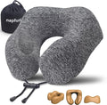 napfun Neck Pillow for Traveling, Upgraded Travel Neck Pillow for Airplane 100% Pure Memory Foam Travel Pillow for Flight Headrest Sleep, Portable Plane Accessories, Full Grey
