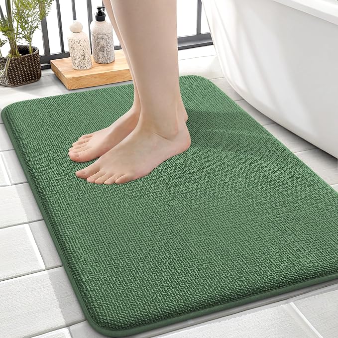 OLANLY Thick Memory Foam Small Bathroom Rugs 24x16, Extra Soft Absorbent Bath Rug, Quick Dry Bath Mats, Non-Slip, Machine Washable Mat for Bathroom, Tub and Shower, Home Decor Accessories, Olive Green