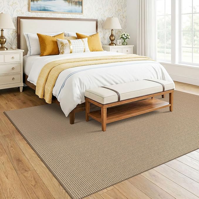 KOZYFLY Washable Area Rug 6x9 ft Rubber Backed Non Slip Rugs for Living Room Braided Cotton Bedroom Rug Woven Office Rugs Indoor Floor Carpets for Dining Bedroom Living Room, Orange Beige/Tan/Brown