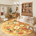DUKINO Floral Round Rug, 6ft Washable Circle Rug, Non Slip Indoor Low Pile Circle Rug, Soft Small Boho Design Carpet for Bedroom, Entryway, Living Room, Dining Room, Orange