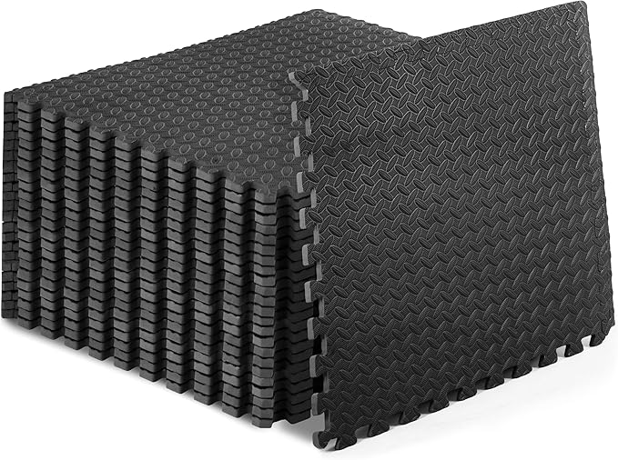 ProsourceFit Exercise Puzzle Mat 1/2-inch, EVA Interlocking Foam Floor Tiles for Home Gym, Workout Equipment, Kids Play Areas, Black, 96 SQ FT - 24 Tiles